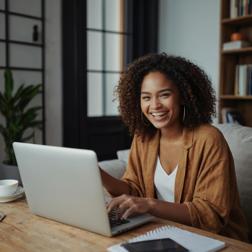 Property lister managing listings on a laptop
